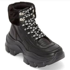 Women's Juicy Couture Black Chunky Combat Boots Size 8.5 Black Faux New